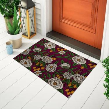 Imagem de Tapete Divertido e Criativo Capacho De Porta Decorativo Estampado Floral Vinho Ca1457