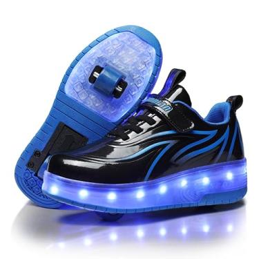Imagem de Yogeeft Tênis infantil com rodas – Tênis 2 em 1 que ilumina com patins recarregáveis por USB para presentes de festa de aniversário, M - preto, 17