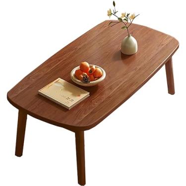 Imagem de Mesa de centro moderna minimalista de madeira maciça para sala de estar – mesa lateral de madeira natural, mesa de apoio, mesa central para sala de estar, espaços pequenos, fácil montagem
