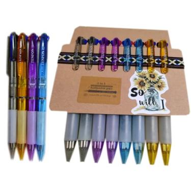 Imagem de Caneta esferográfica multicolorida em uma caneta esferográfica retrátil de ponta média de 0,7 mm com 3 cores de tinta azul, vermelha e preta, pacote com 8
