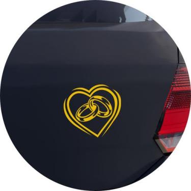 Imagem de Adesivo de Carro Coração Alianças de Casamento - Cor Amarelo - Melhor 
