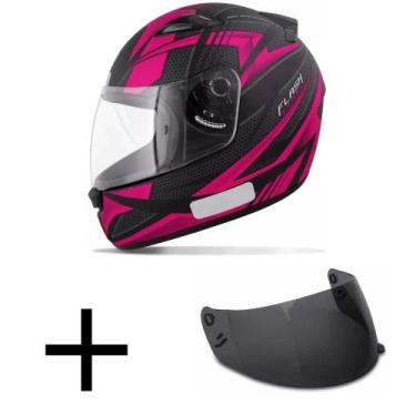 Imagem de Capacete Ebf New Spark Flash Preto e Rosa Fosco Mais Viseira Fumê, 58