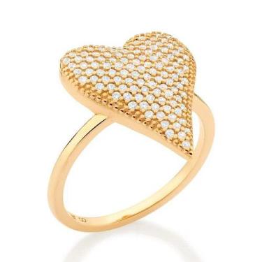 Imagem de Anel banhado ouro 3x 24k 18k e 22k feminino rommanel coração cravejado