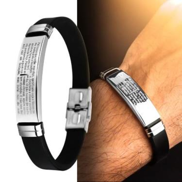 Imagem de Pulseira Masculino e feminina silicone Borracha Placa Pai Nosso Prata 