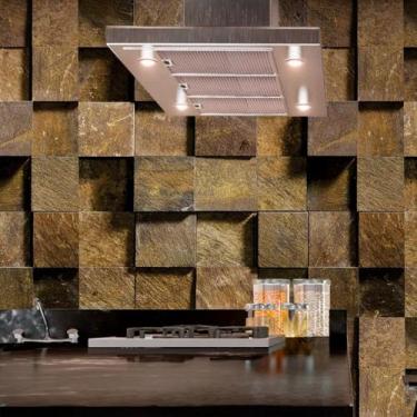 Imagem de Papel De Parede Pedra Ferro Quadriculada 3d Linha Gold - Banner Bani