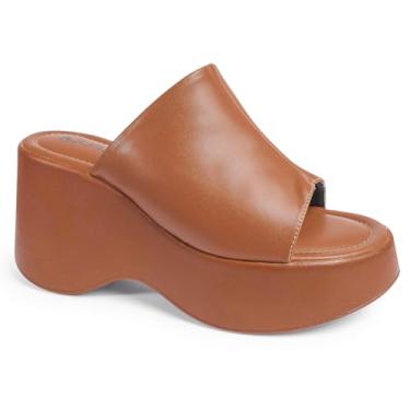 Imagem de Tamanco Feminino Salto Anabela Plataforma Alto Confortável (Caramelo, BR, Adulto, Numérico, 34)