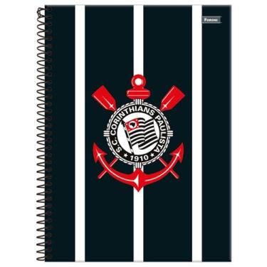 Imagem de Caderno Corinthians Capa Dura Espiral 1 Matéria 80F Escolar, Branco/Pr