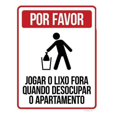 Imagem de Kit 3 Placas Jogar Lixo Quando Desocupar Apartamento - Sinalizo