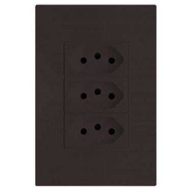 Imagem de Kit Tomada Tripla 20A 4X2 Brs12200-9Ch - Blux Recta Chocolate Satin Fo