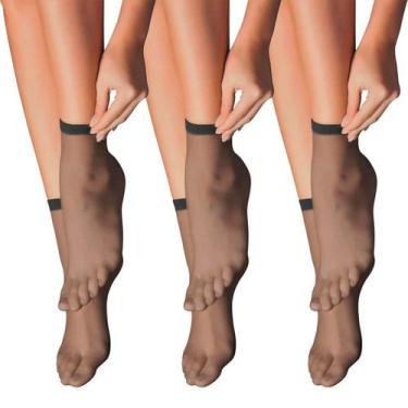 Imagem de Kit 3 Pares Meia Soquete Feminina Fio 15 - SELENE, Preto