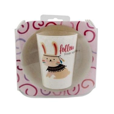 Imagem de Conjunto Refeição Infantil 4 Peças Prato Copo Garfo Colher - Saz, Coel