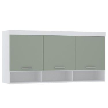 Imagem de Armário Aéreo Maleiro Modulado 165cm 3 Portas Alpes Luciane Móveis Branco Pf Com Verde Pf