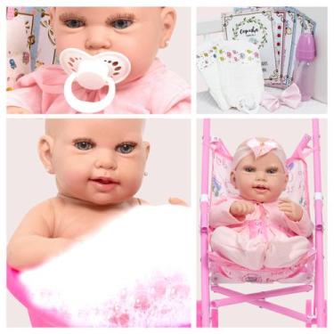 Imagem de Bebe Tipo Reborn Carequinha Fofa Corpo de Vinil Siliconado - Cegonha R