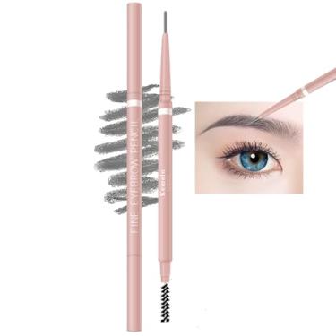 Imagem de Lápis de sobrancelha cinza, 2 peças de lápis de sobrancelha profissional micro com pincel Spoolie, lápis de sobrancelha impermeável de longa duração, lápis de sobrancelha para mulheres e mulheres mais