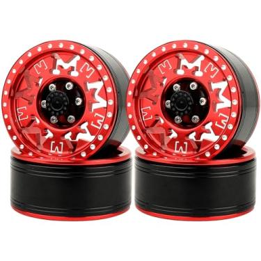 Imagem de RZXYLRC 1.9 inch Metal Beadlock Wheel Rims Hubs for Axial SCX10 I II III 90046 SCX10 PRO Capra TRX4 RC4WD D90 1/10 RC Rock Car Crawler Upgrade Part,M Letter (red)