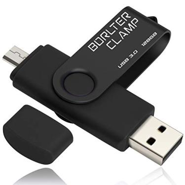 Imagem de BorlterClamp Pen Drive USB 3.0 de 128 GB, pen drive OTG com porta micro USB para smartphone, tablet e computador Android (preto)
