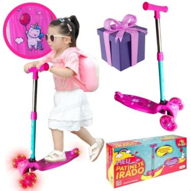 Imagem de Patinete Irado Infantil Presente para Crianças Presente 5 Anos Patinete com LED Portátil Estampa Unicórnio Menino Menina (Rosa)