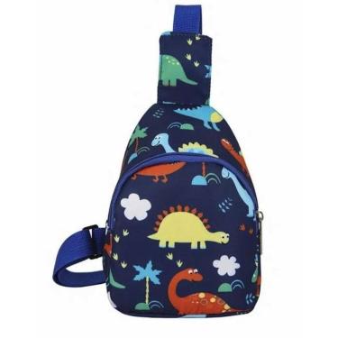 Imagem de Mochila Infantil Pochete Bolsa Escolar Dinossauros Azul