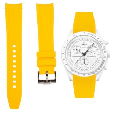 Imagem de Pulseiras de relógio de borracha de silicone com extremidade curva – liberação rápida compatível com Omega Swatch Moonwatch, Omega Speedmaster, Rolex Submariner, Seiko SKX Dive Watches- 20 mm -