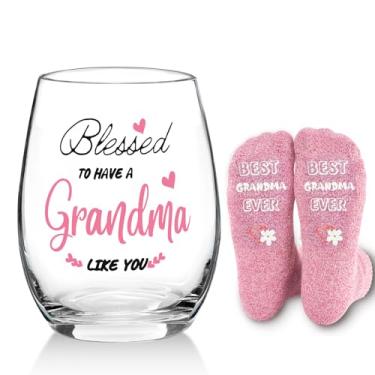 Imagem de Presentes para avó taças de vinho sem haste, presentes para avó, presentes de babá, presente engraçado para avó para aniversário de Ação de Graças, Dia das Mães, presentes de meias de Natal, feriados,