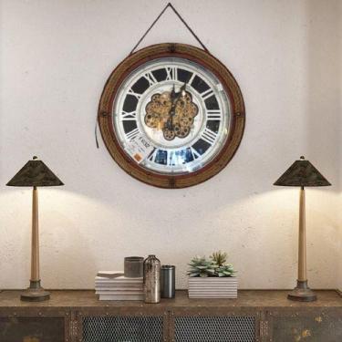 Imagem de Relógio De Parede Moldura Couro Vintage Espelho 68 X 68 - Vacheron, Me