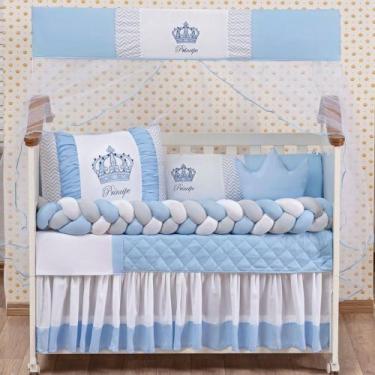 Imagem de Kit Berço Americano Coroa Príncipe Azul Claro Menino 11 peças com Saia