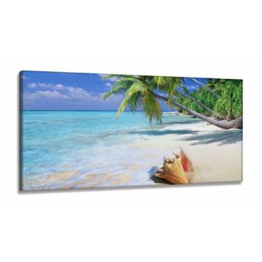Imagem de Quadro Decorativo Praia Mar Concha em Tecido Canvas 130x60 - Wall Fram