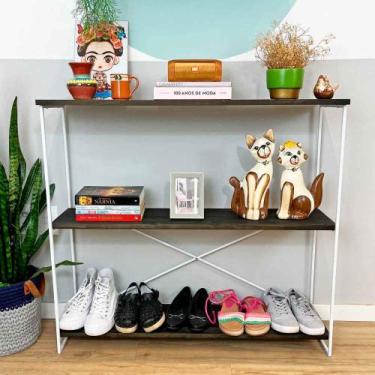 Imagem de Aparador Industrial Ample de Ferro e Madeira Tabaco e Branco - ArtFact