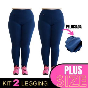Imagem de Kit 2 Calça Leg Térmica Flanelada Plus Size Suplex Peluciado AZUL MARI