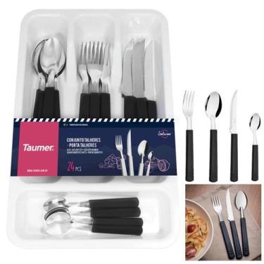 Imagem de Conjunto Talheres 24 pçs Faqueiro Aço Inox  Porta Talheres Saturno - T