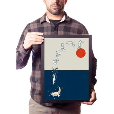 Imagem de Poster Com Moldura A3  Arte Minimalista  Gato Pulando - Fanarte