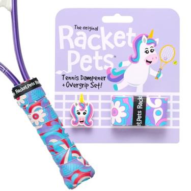 Imagem de Racket Pets Amortecedor de tênis infantil e fita de overgrip combinando, amortecedor de absorção de choque para tênis e fita adesiva divertida com estampa animal (unicórnio)