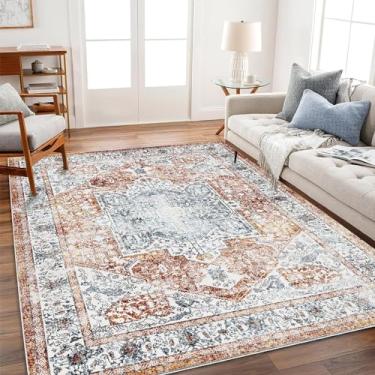 Imagem de CHAMPLANT Tapete lavável 20 x 25 cm, tangerina, vintage, tradicional, envelhecido, dobrável, fino, retrô, estampa floral, tapete antiderrapante, sala de estar, sala de jantar, escritório