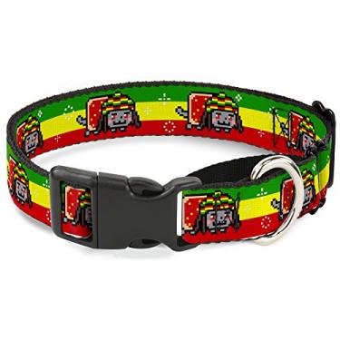 Imagem de Buckle-Down Coleira para cachorro gamarra Rasta Nyan Cat Stripe verde amarelo vermelho 27 a 43 cm de largura