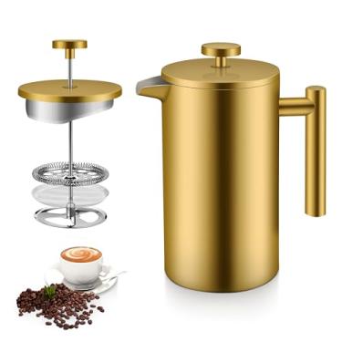Imagem de Cafeteira De Prensa Francesa De Aço Inoxidável 304, Prensa Francesa De 1000ML Com Filtro De 3 Camadas, Ouro
