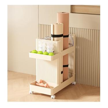 Imagem de Home Gym Storage，Yoga Mat Storage Rack, Workout Equipment Organizer with Wheels ，for Yoga Mats,Resistance Bands， Foam Roller, Dumbbells，(Beige)
