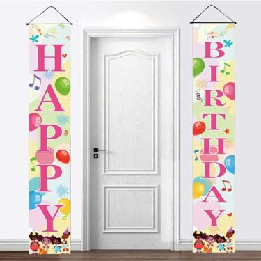 Imagem de LOONELO Faixa de varanda de feliz aniversário para Gracies Corner 70,8 x 11,20 cm, tecido de poliéster, tema musical, faixa de porta, sinal para decoração de festa de aniversário de meninas negras