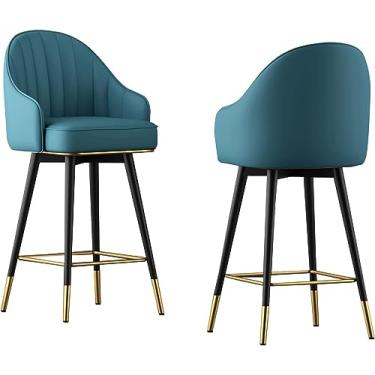 Imagem de Banquetas giratórias de 2 peças com suporte para as costas, banquetas de couro PU para balcão de cozinha para pub bistrô, altura sentada 65 cm/75 cm (cinza alto: 75 cm), azul, altura: 65 cm