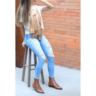 Imagem de Dina Mirtz, Coturno Feminino Bico Fino Dina Mirtz Tamanho:36;cor:Linhaça