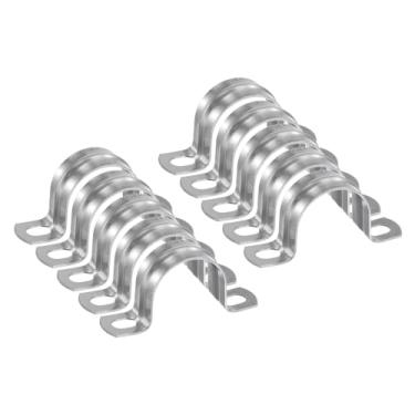 Imagem de HARFINGTON 20 braçadeiras de conduíte de 35 mm de 1 6/40.6 cm, braçadeira de tubo M35 U, correia rígida de aço inoxidável, suporte em forma de U com dois furos para fixação de fio de mangueira de