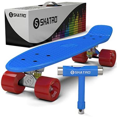 Imagem de Skatro - Skate Mini Cruiser. Placa de plástico estilo retrô 22 x 6 polegadas vem completa. Modelo: Oceano Azul