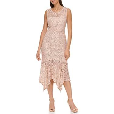 Imagem de kensie Vestido tubinho feminino de renda com lantejoulas e bainha com babados, Blush, 15