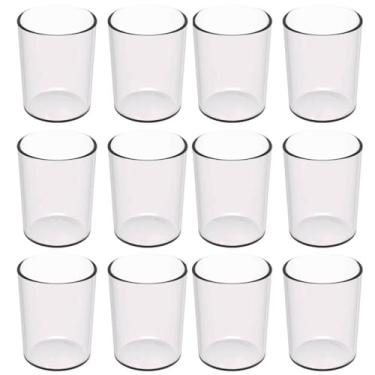 Imagem de Kit 12 Copos 400ml Transparente Plástico Escolar Refeitórios Servir Água Sucos