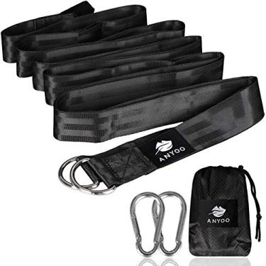 Imagem de Anyoo Kit de alças suspensas de balanço de árvore para acessórios de rede de acampamento e redes 2 mosquetões de aço resistente - 3 m cada alça longa, ganchos de balanço ao ar livre, configuração