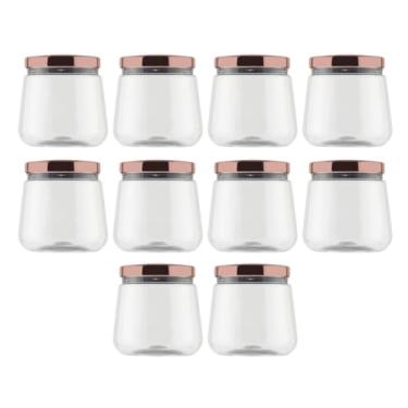 Imagem de Kit 10 Potes Plástico Tampa Metalizada Baleiro 1,2l Bolachas Biscoito Doces (Rose Gold)