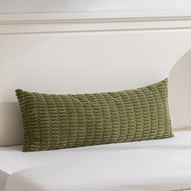 Imagem de Fancy Homi 1 pacote de capas de almofada decorativas de corpo lombar longo verde musgo 35 x 91 cm para cama sofá quarto banco, capa de almofada lisa retangular de veludo cotelê macio 35 x 91 cm,