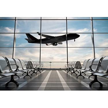 Imagem de Fundo de terminal de aeroporto de 3,5 x 2,3 m, fundo fotográfico de sala de partida de avião, tema de capitã aeromoça, festa de aniversário, férias, viagem, suprimentos de decoração