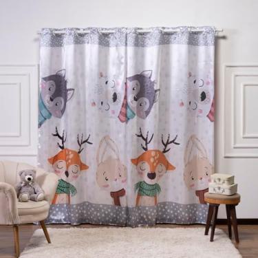 Imagem de Cortina Infantil 3,00x2,20 Estampada Tecido Cetim (Amiguinhos da Neve)