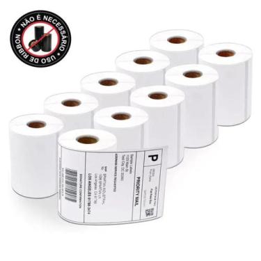 Imagem de Kit 10 Rolos Com 200 Etiquetas Térmica 100x150 10x15 Serrilha - Mebusq