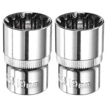 Imagem de HARFINGTON 2 peças soquete de 12 pontos 1/5.1 cm por soquete métrico raso de 19 mm aço cromo vanádio 12 pontos soquetes padrão ferramenta manual mecânica para reparo de carro, manutenção mecânica, uso